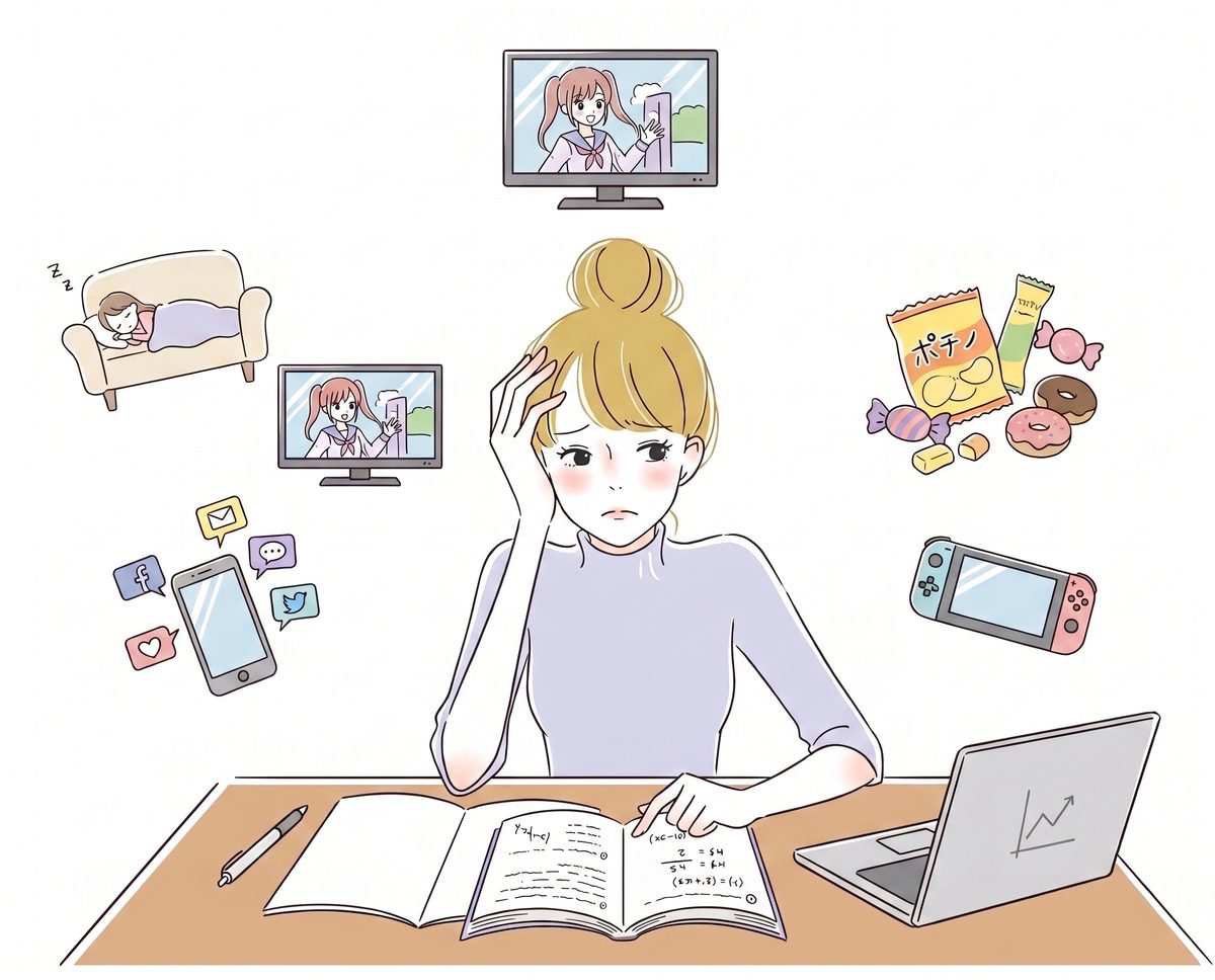 家での勉強は誘惑が多くて集中できない女性